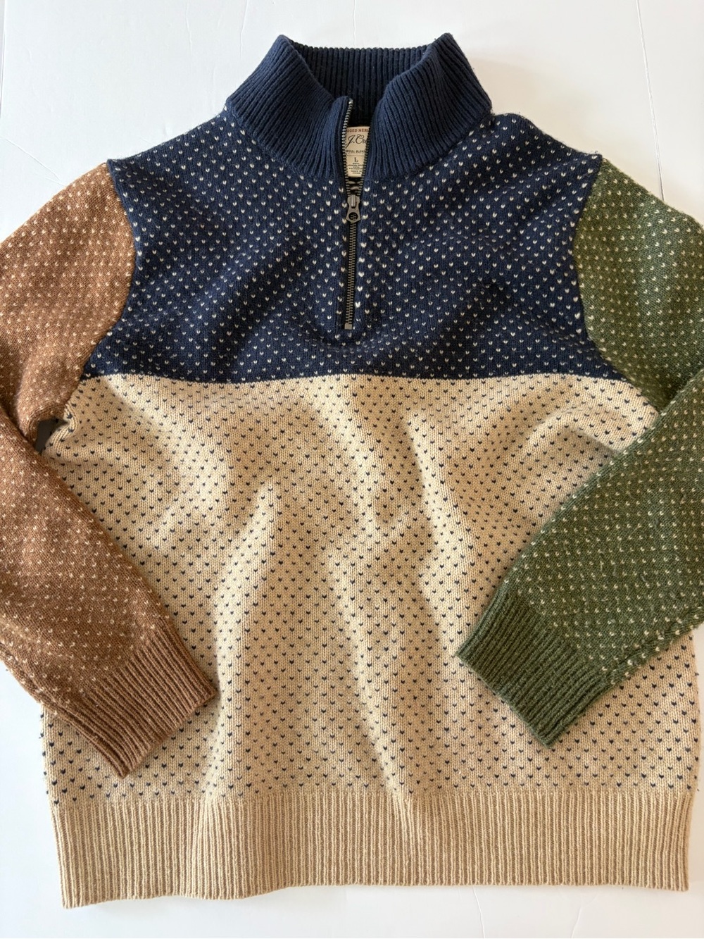 Vintage J Crew Rugged Merino Wool Blend Color Block Sweater Quarter Zip Men’s L